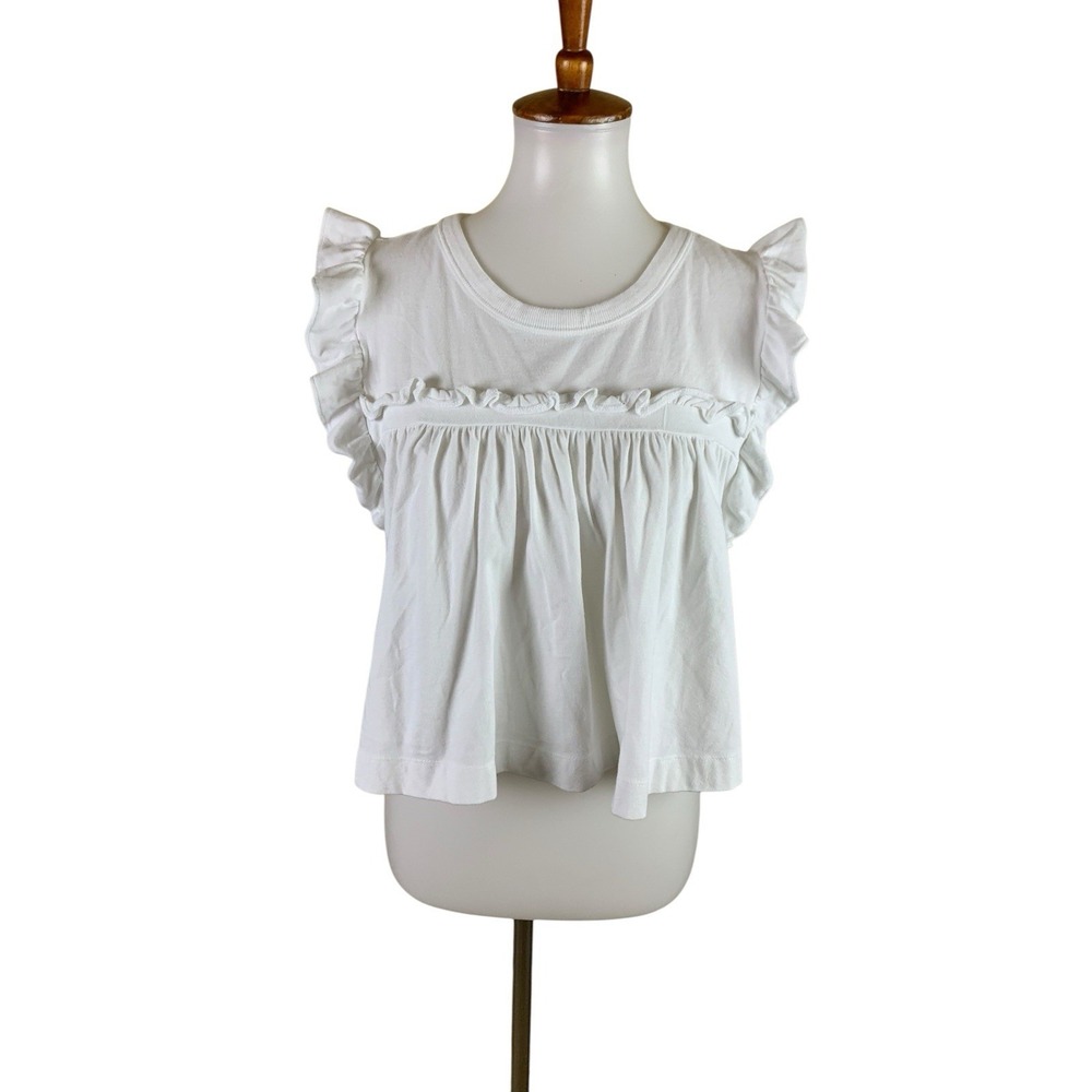 Maeve White Ruffle Babydoll Top S Coquette Cottagecore Romantic Blouse OB2036470